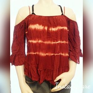 The Line of Style Cold Shoulder Tie-Dye Blouse